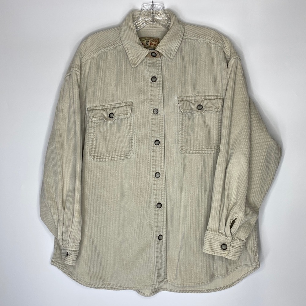 Vintage Express Tan Corduroy Long Sleeve Button Up Shirt L/XL Y2K